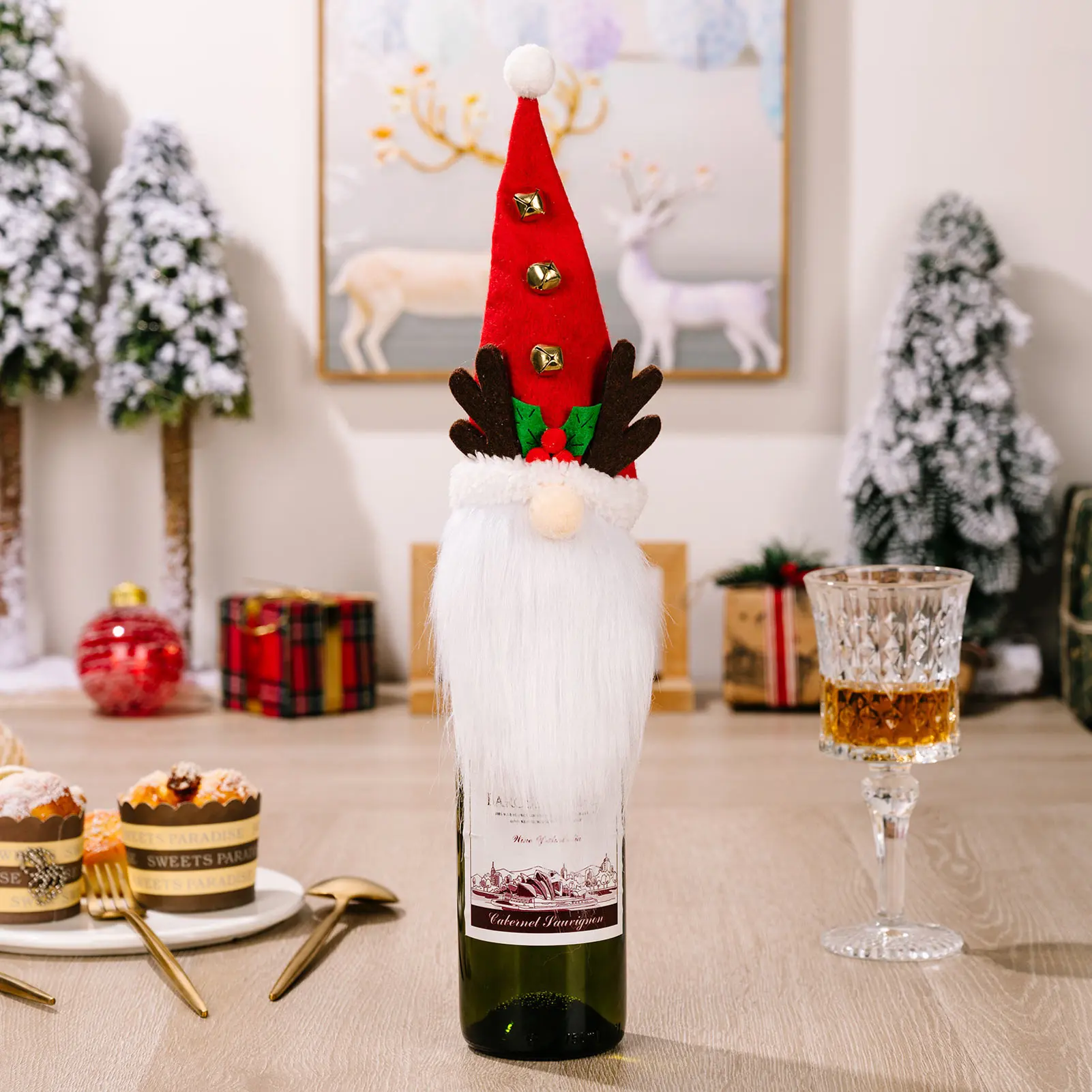 New Year 2023 Christmas Gift Bags Holder Wine Bottle Dust Cover Noel Christmas Decorations for Home Christmas Ornament Navidad