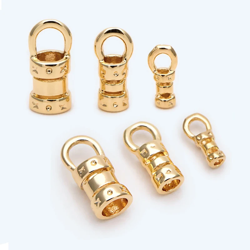 20Pcs 18K Gold Plated Brass Crimp End Caps with Loop Tube Barrel Chains Ends Cap for Diy Leather Cords Bracelet Jewelry Making