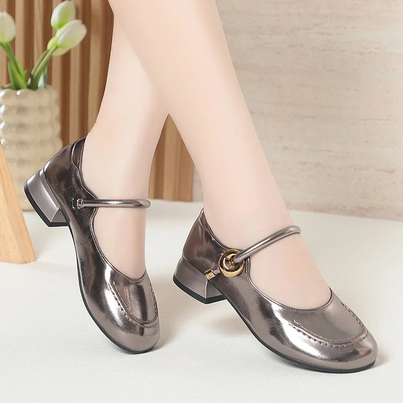 

Дышащая удобная обувь Мэри Джейн из мягкой кожи в стиле ретро, элегантная женская обувь 2025, туфли на блочном каблуке для офиса, мамы, повседневная обувь