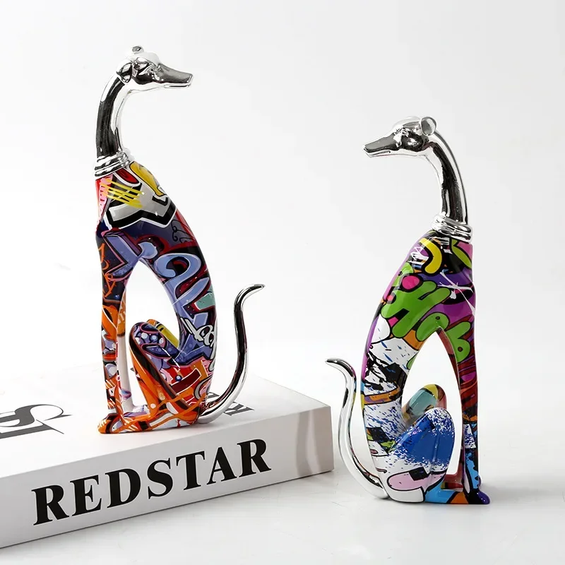 

Creative Abstract Color Animal Squat Doberman Resin Crafts Home Study TV Cabinet Decorations Ornaments House Decoration