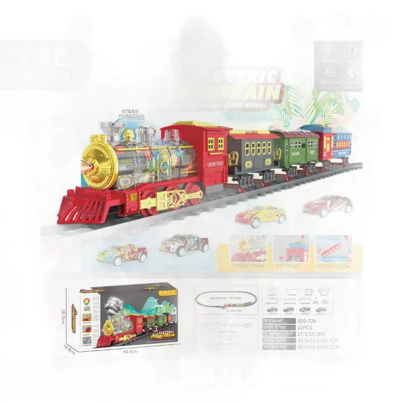 Electric Steam Train With Smoke Christmas Theme Retro Remote Control Toy Train Spray Car On Railway Tracks 71A72A74