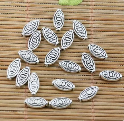 50 buah 10*5mm lubang 1mm paduan matel perak Tibet 2 sisi pola manik-manik spacer HWEF2345