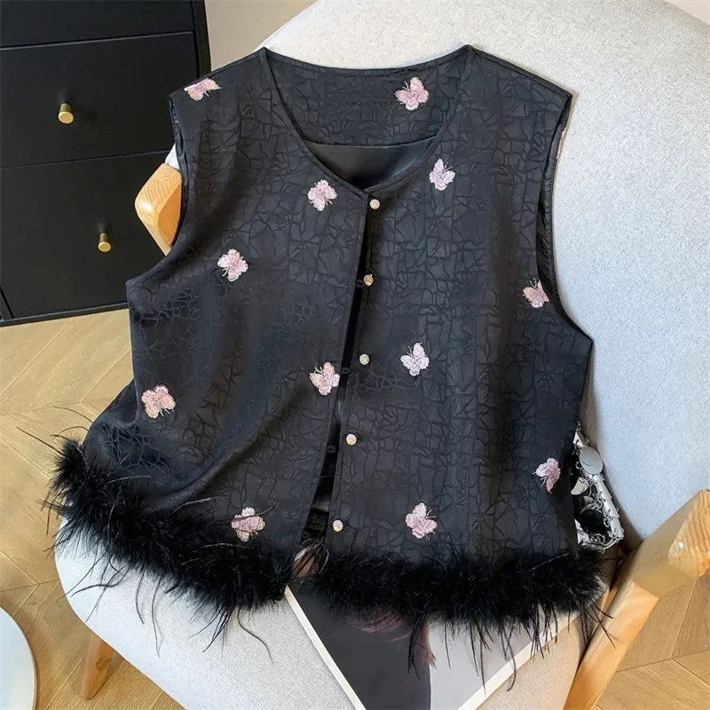 

Женский ретро-жилет с вышивкой бабочек, осенняя новинка, в стиле Мао Мао, с китайским национальным колоритом, однобортный жакет