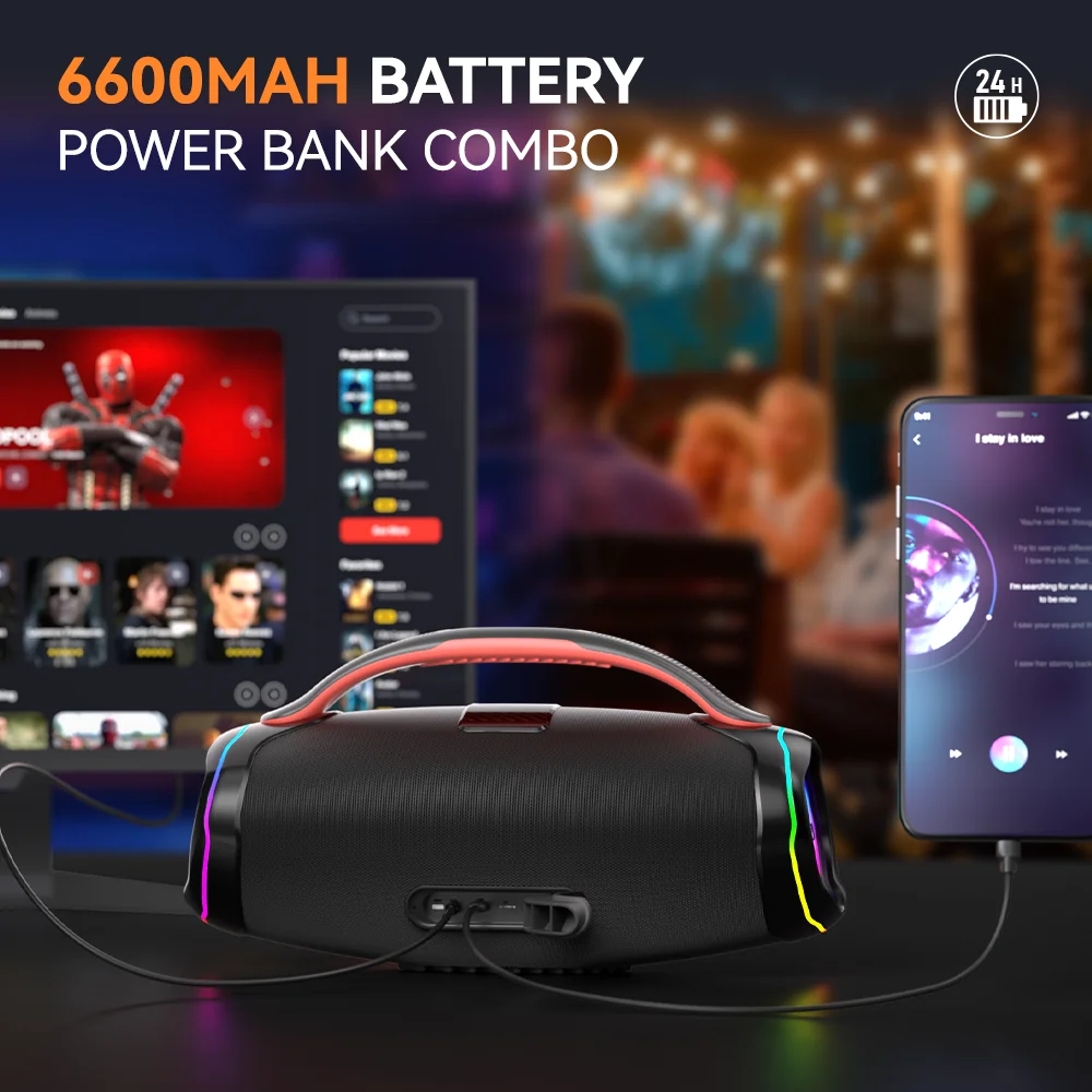 ZQS-X8 LED Super Głośniki 100W Bas Bezprzewodowy Przenośny Głośnik Bluetooth z Uchwytem Wodoodporny Domowy Karaoke Soundbar