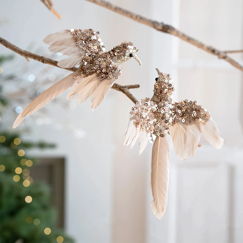

2pcs Glitter Christmas Foam Bird Beautiful Realistic Feather Birds Ornaments Handmade Bird Clips Decorations