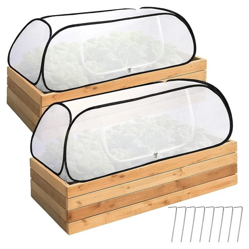 [Touchbuy】 -Up Garden Row Plant Covers(2 Pcs), Plant Protector With Net And Stakes For Raised Garden Beds