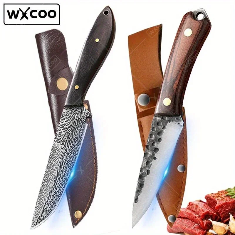 

2PCS, Portable Damascus Steel Knife with Shadow Laser Pattern Professional Cutting Knife Utility Knife Household Kitchen Knife