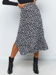 New Sexy Leopard Print Chiffon Split Skirt Casual Fashion Long Skirts for Women Spring Summer Zip Elegant Female Skirt