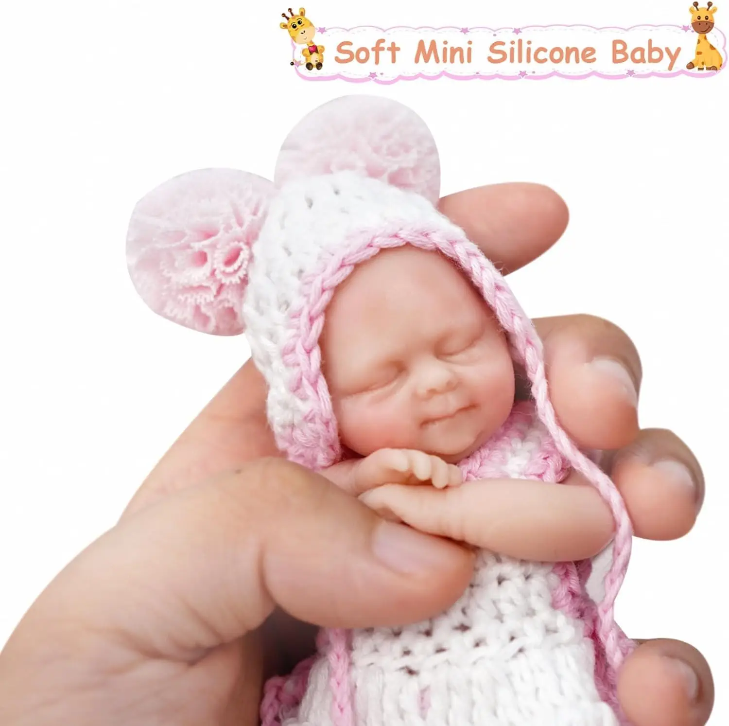 4.5 Inch Micro Sleeping Full Silicone Mini Baby Doll with Feeding Accessories Realistic Doll Soft Lifelike Doll for Children 3+