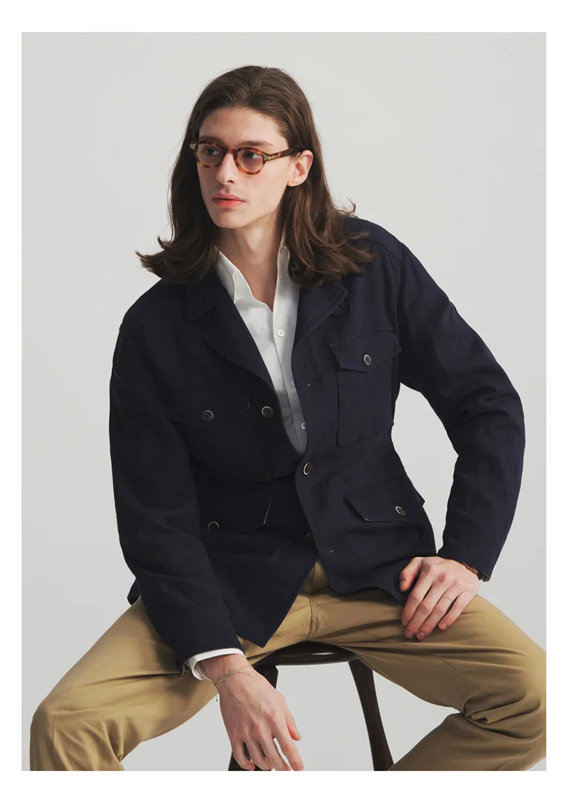 100% High-end Natural Pure Linen Men's Long-sleeved Top, Business and European Style Coat, Elegant and Casual Men's Clothing