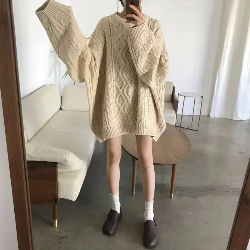 2022 Winter Fall New Women Sweaters Pullovers Oversize Knitted Lantern Sleeve Sweater Solid Fashion Minimalist Knitwear Simple