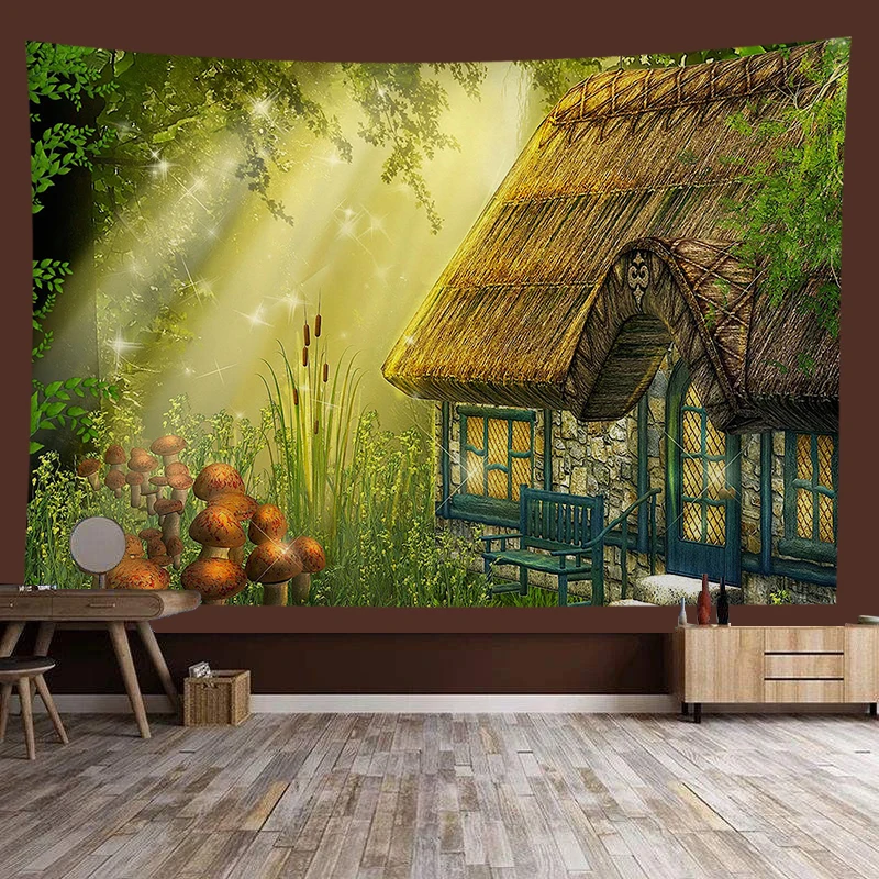 Magic forest fantasy castle abstract art background tapestry furniture decoration wall covering