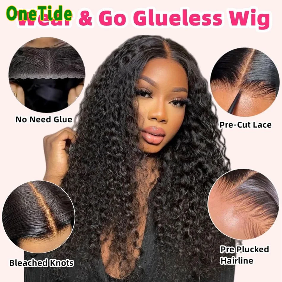 250 Density Curly Human Hair Glueless Wig Human Hair Ready To Wear Pre Cut 4X4 Lace Closure Wigs for Women Human Hair Wigs