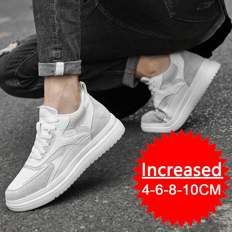 New Men Trendy Leather Sneakers Elevator Shoes Invisible Breathable Heightening Shoes 8/10cm Men\'s Casual Fashion Light Sneakers