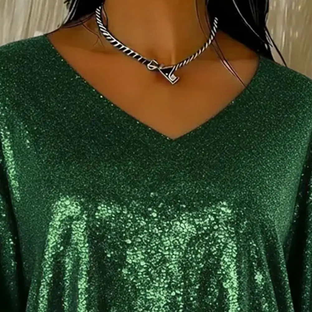 ファッションキラキラスパンコールTシャツ女性用大きいサイズ半袖スパンコールプルオーバートップスクラブパーティーゆったりフィットソフト快適Tシャツトップス