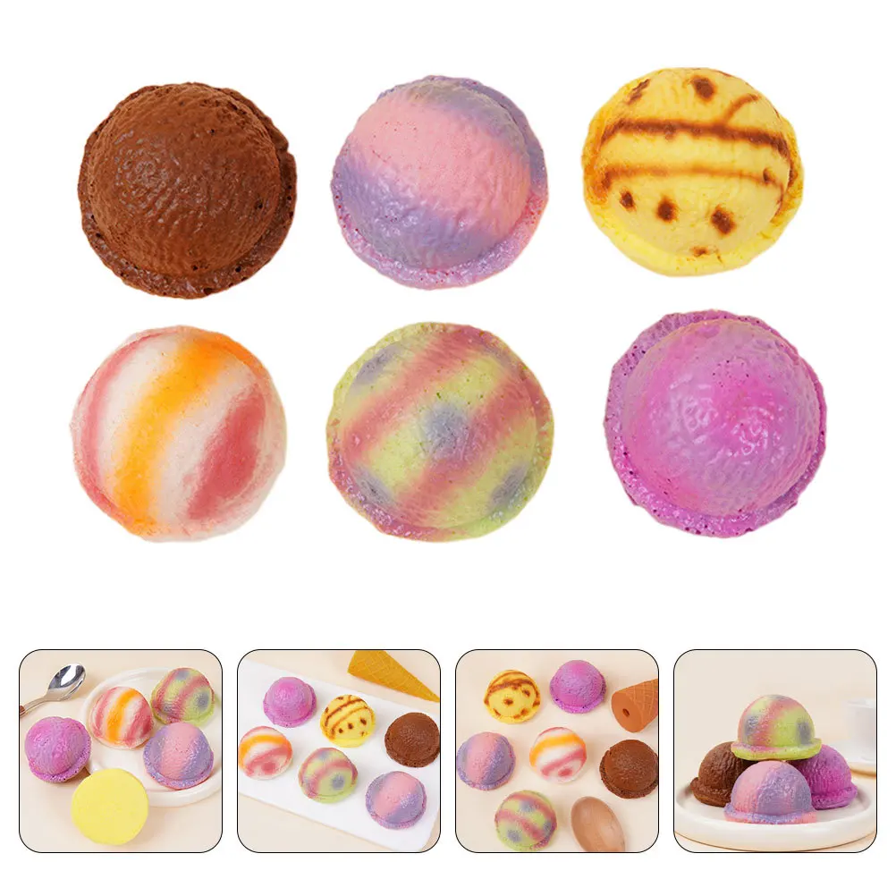 

6Pcs Miniature Fake Ice Cream Balls Pastel Tone Artificial Food Props for Cake Topper Decor Party Theme Setup Window Display