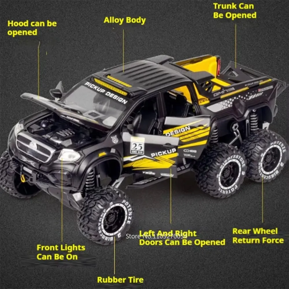1:28 Xクラス 6X6 合金製キャンピングカーモデルおもちゃ ダイキャストピックアップ ドア開閉 サウンドライト付き プルバック車両 男の子の誕生日プレゼント