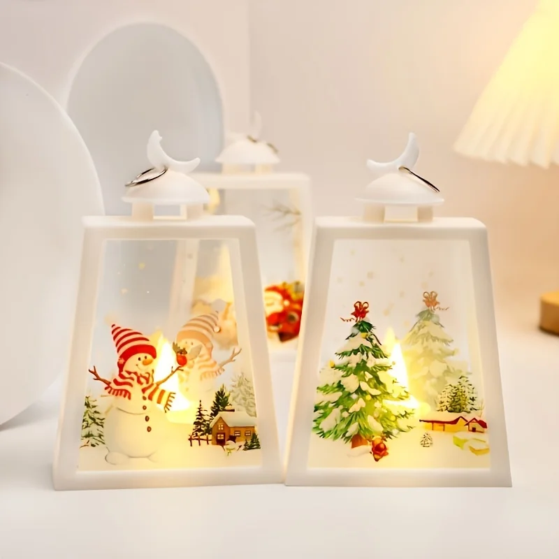 Holiday Santa Snow Globe Lantern Tabletop Adornment Christmas Lantern Centerpieces Lantern Christmas Lights Xmas Tree Hanging