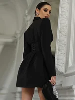 Casual Waist-cinched Blazer Dress Women V-neck Full Sleeve Slim Solid Mini Dresses Female 2026 Fashion Spring Lady Evening Robes - Image 4