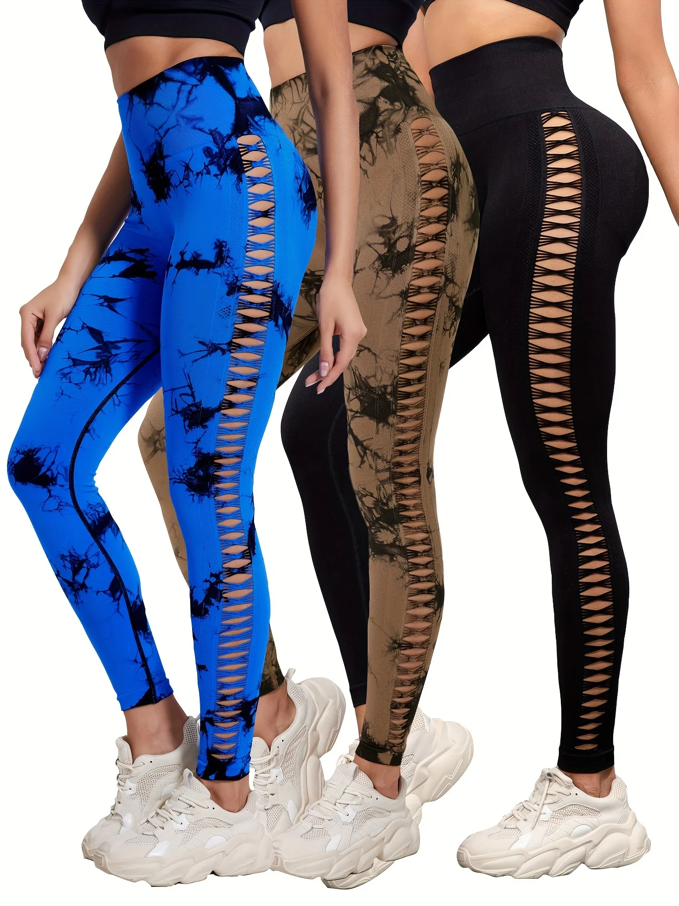 المرأة عالية الخصر التعادل صبغ الجانب الجوف خارج لفافة ساق غير مخيطة Scrunch الورك رفع الجوارب المرنة اليوغا سراويل رياضية