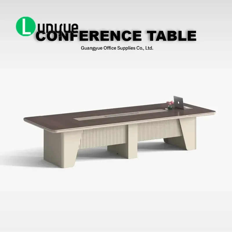Wooden Conference Table with Multi-function Power Rail Scratch-resistant Surface for Office Meeting Room Modern Business