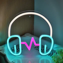 Auriculares LED de pared con señal de Arte de neón, alimentados por USB, para sala de juegos, fiesta, espectáculo de música, Influencer, Youtuber, decoración de estar, 8,58 