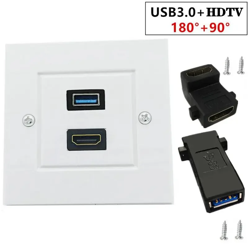 2.0 Version 86 x 86mm 2-Bit HDMI Compatible+USB3.0 5Gpbs High-Definition Socket Panel, AV TV Switch Socket 4K