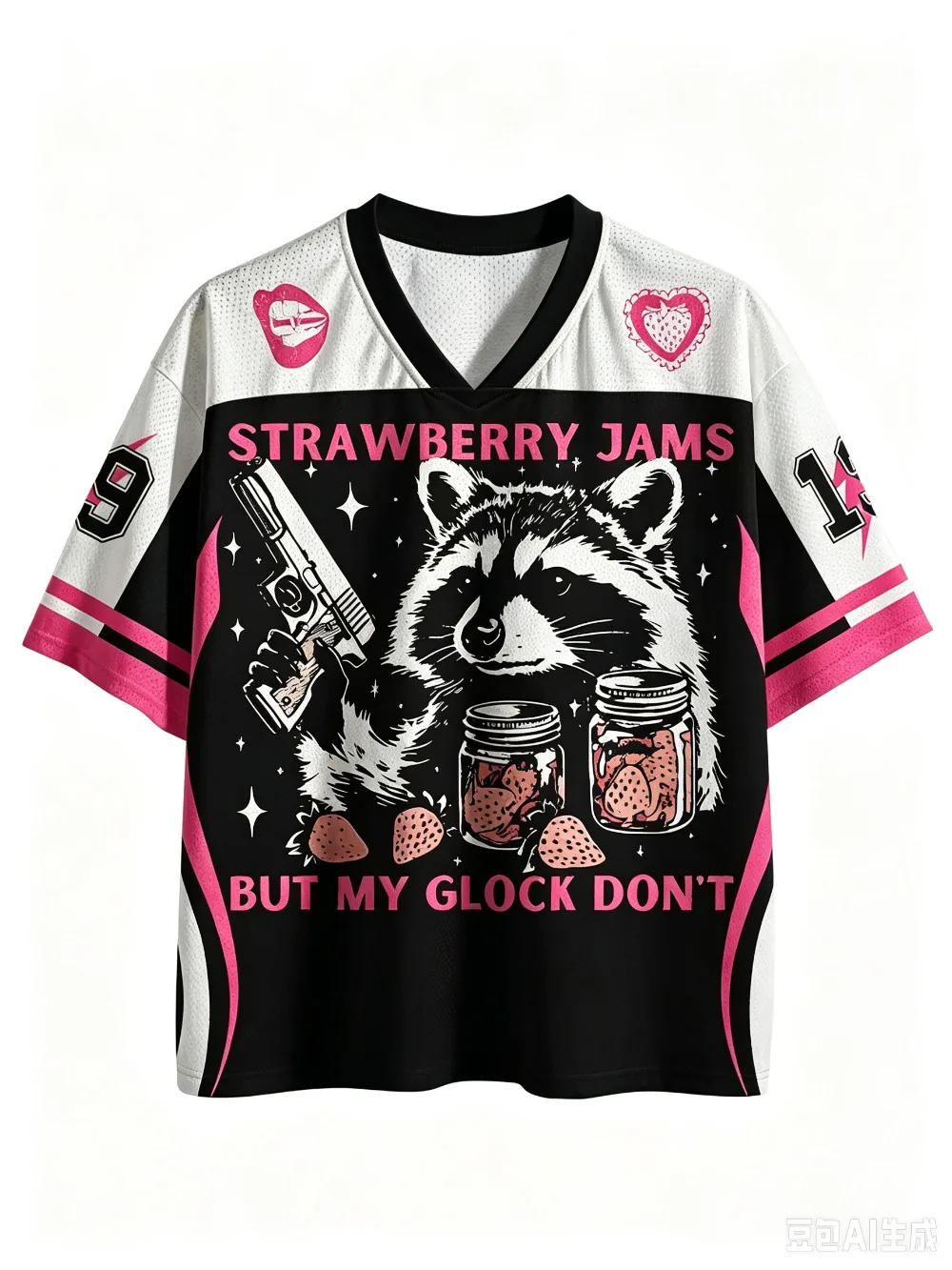 Punk-Stil, brüllende rosa Katze, 3D-Druck, Sport, schnelltrocknend, atmungsaktiv, Herren-T-Shirt mit V-Ausschnitt, Outdoor, Street, lässig, Y2K, Eltern-Kind-Kleidung – Detail 4