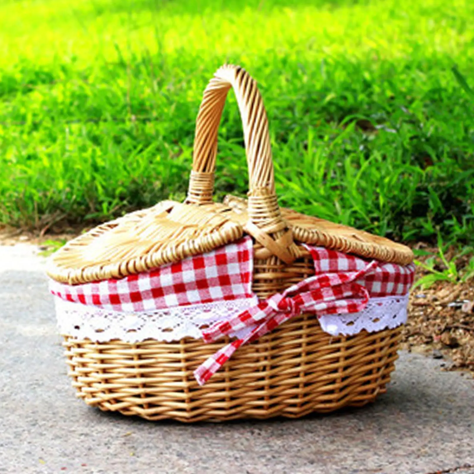 Handwoven Wicker Picnic Basket with Washable Lining Wicker Storage Hamper Rattan Storage Serving Basket for Hiking Camping view 3