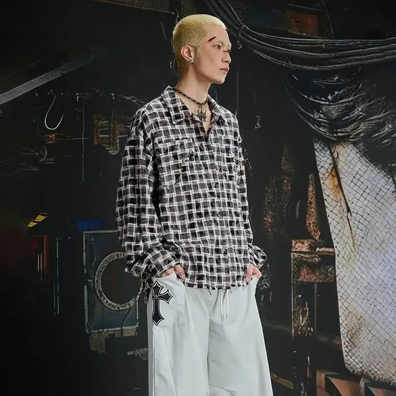 LUZHEN Long 2026 New Fashion Plaid Printed Embroidery Pattern Sleeve Shirts Men's Handsome Loose Casual Male Tops Clothes JY9151