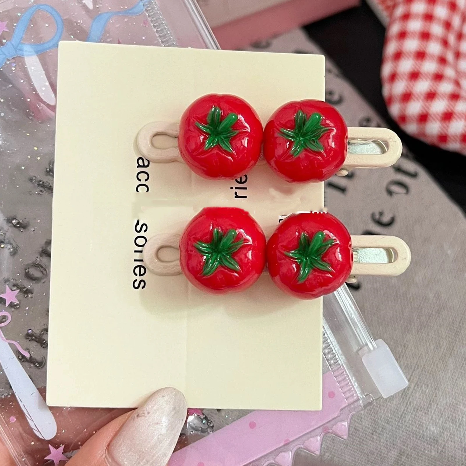 1pcs Cute Tomato Cartoon Clip Hairpins 5.5cm Fun Party Accessories for Kids Women Christmas Party Non-Slip Hair Clips