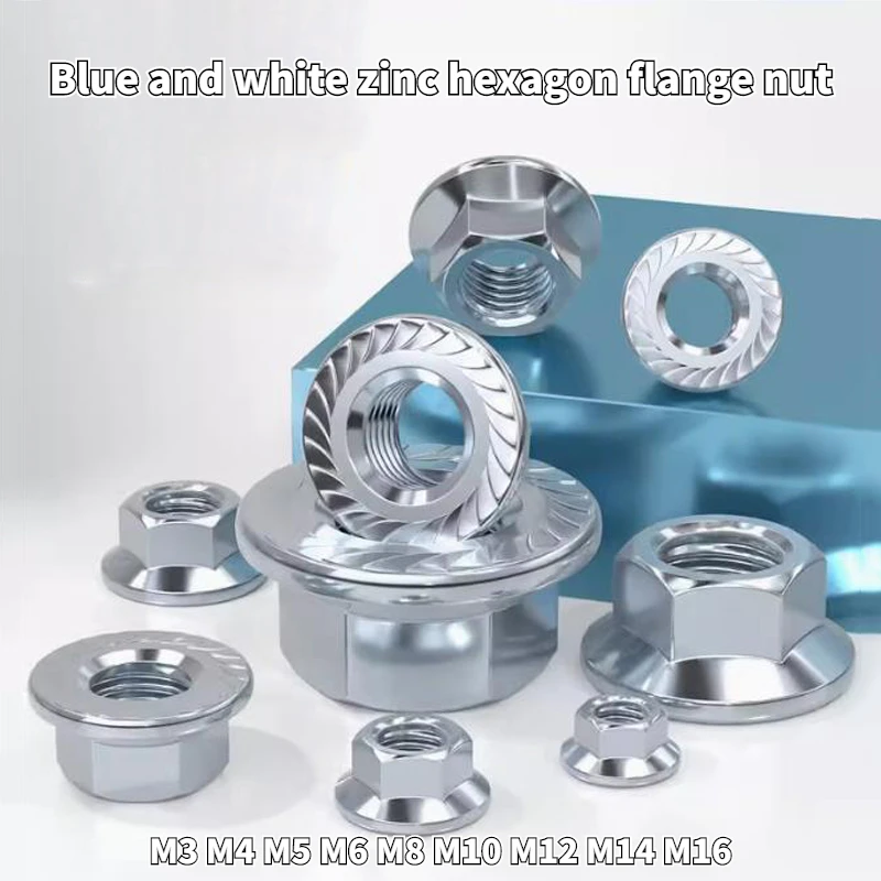 Galvanized Iron Flange Nut Hexagon Anti-slip and Anti-loose with Cushioned Teeth Screw Nut M3 M4 M5 M6 M8 M10 M12 M14 M16