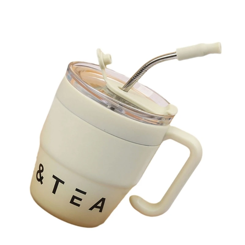 Innovative Coffee Cup with Handle and Straw Lid 480ML Bottle Stainless Steel Material Straw Cup Water Mugs for Beverages