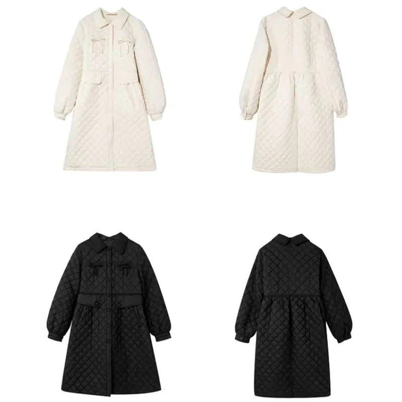 2023 Autumn and Winter New Cotton Coat Classic Diamond Bow Doll Skirt Warm Coat Fashion Down Cotton Coat