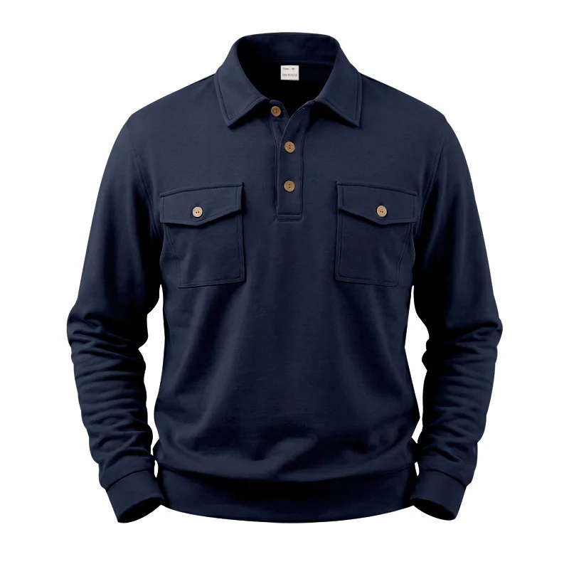 Herbst- und Winter-Herren-POLO-Pullover mit langen Ärmeln, lässigem Kragen, sportlichem Design und mehreren Taschen, Großhandel – Detail 7