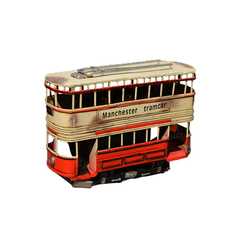 Retro handmade wrought iron bus Iron sheet simulation tram model ornament Home crafts Living room soft decoration