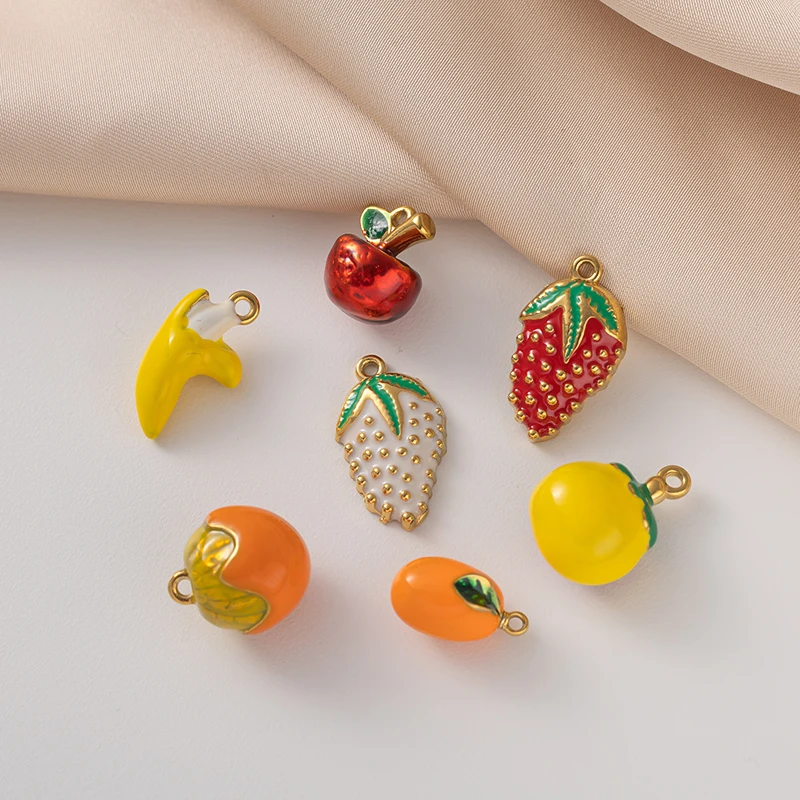 2pcs Stainless Steel Banana Strawberry Charms Pendant For DIY Necklaces Bracelets Jewelry Making Supplies Accessories Findings