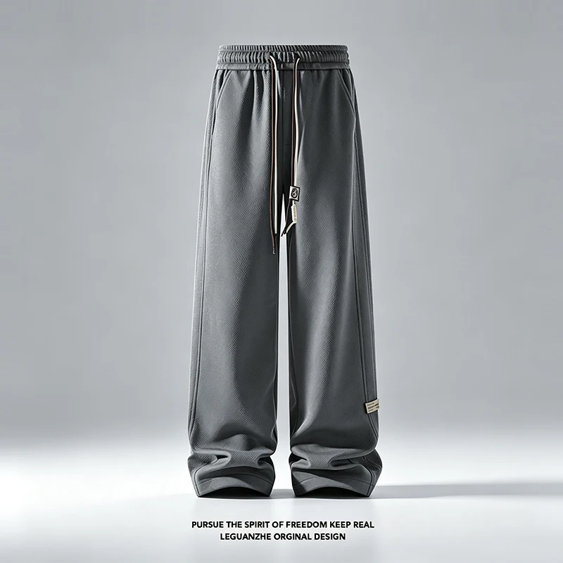Herren-Sweatpants mit Kordelzug, weitem Bein, einfarbig, elastischer Bund, lockere, gerade geschnittene Hose, Streetwear, Freizeit- und Alltagshose. – Detail 6