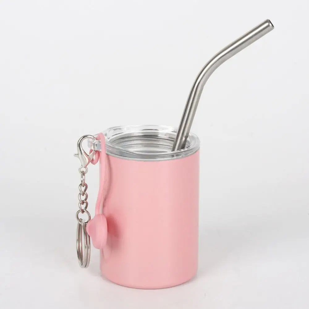 Stainless Steel Water Cup Keychain Shot Glass Mini Tumbler Straw Cup Keyring Decoration Coffee Cup Drinking Cup Pendant