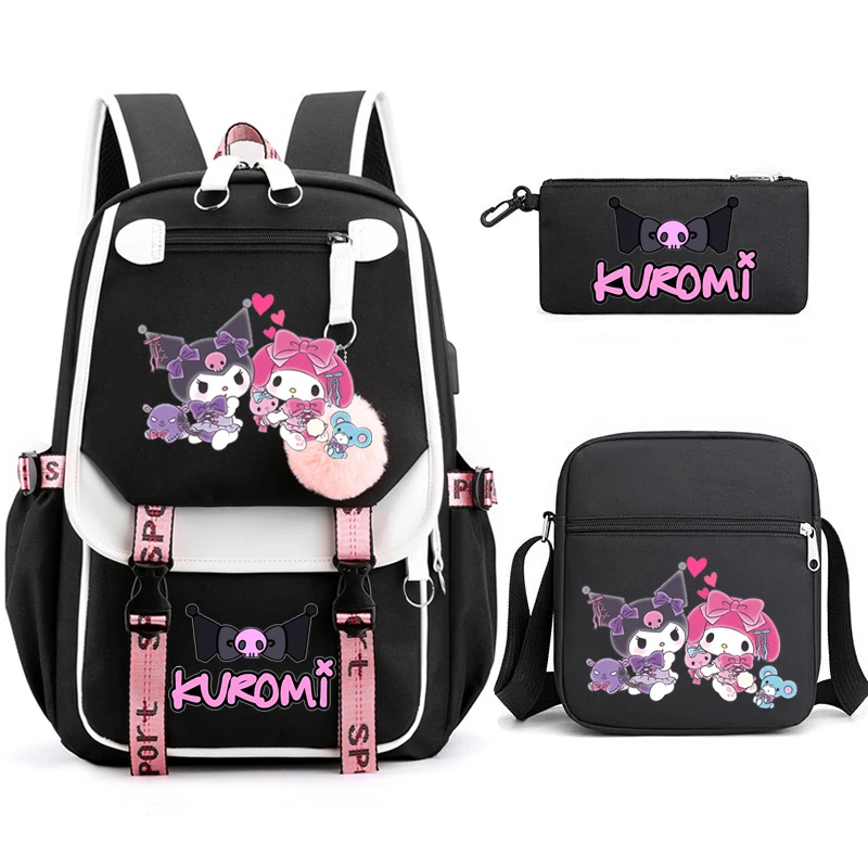 Kuromi-mochila Kawaii para mujer, Bolsa Escolar impermeable para adolescentes y estudiantes, mochila para ordenador portátil, bonita mochila de