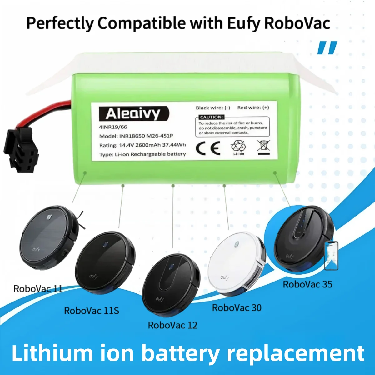 14.4V 2600mAh Original Replacement Battery - For Conga 990 1090 1790 1990, Deebot N79S, Robovac 11, Tesvor X500