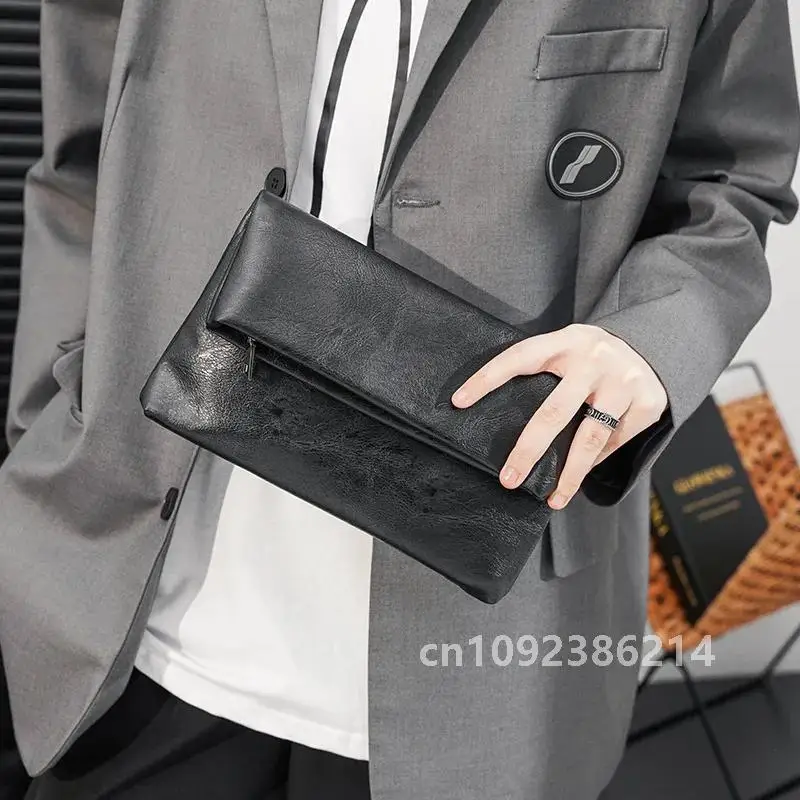 Simple Fashion Men's Clutch Bag Business Folding Clutch for Men Clutch Soft Wallet Hand Handbag Luxury Leather Male PU Purse Bag