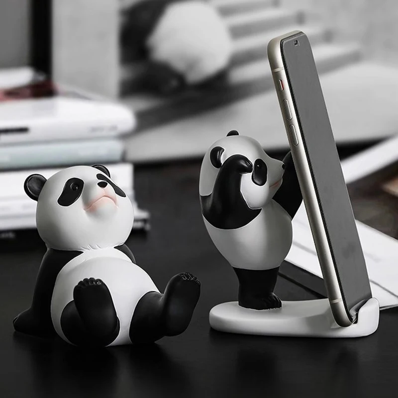 Panda Figurines For Interior Universal Cell Mobile Phone Stand Holder Modern Sculpture Statue Home Office Desk Decor image 5