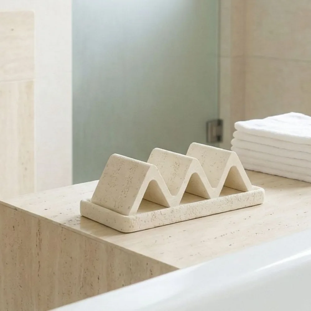 Japanese Style Soap Dish Minimalist Wave Shaped Soap Holder Sandstone with Drainage Bathroom Soap Box Household