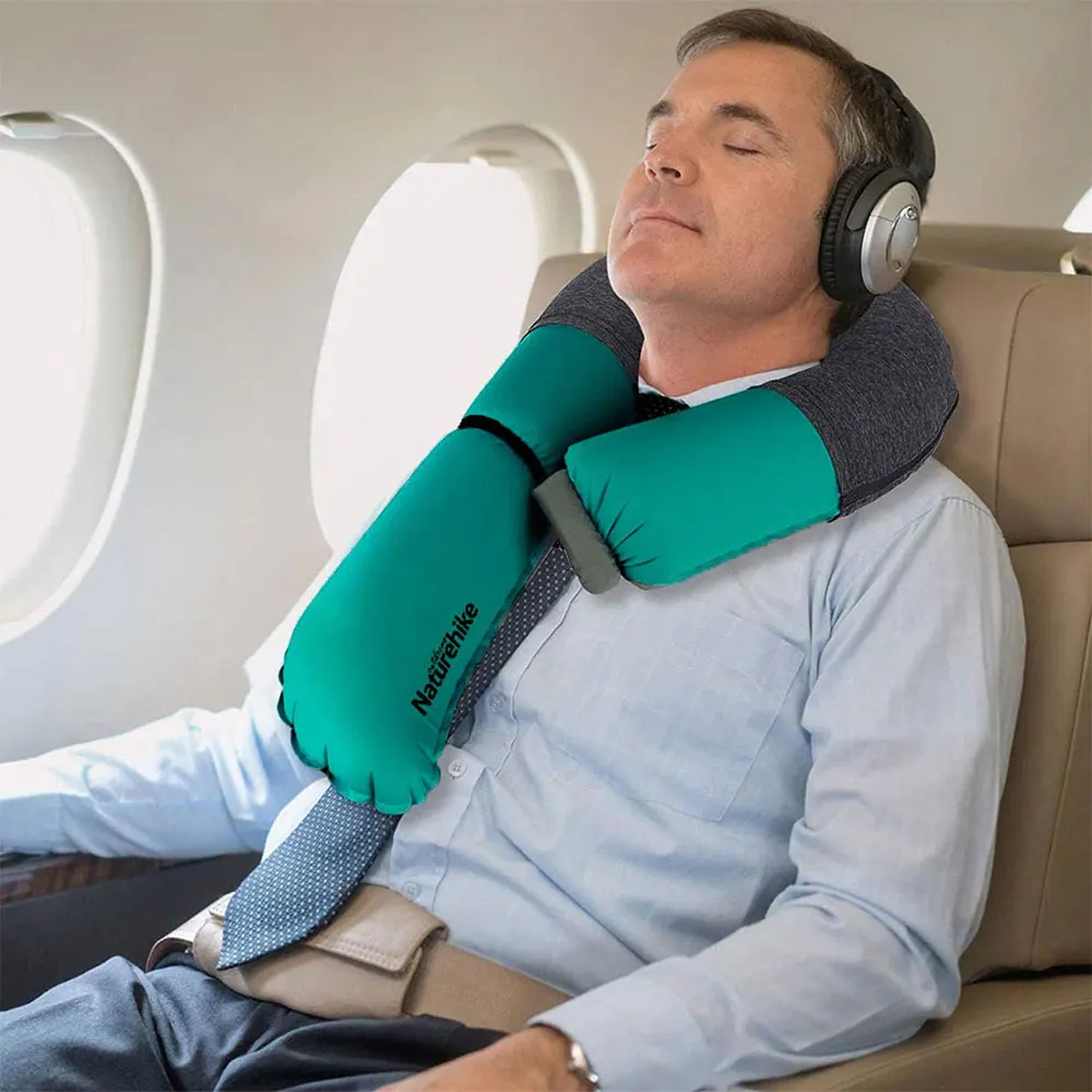 Naturehike U Shape Inflatable Pillow Extension Inflating Neck Cushion Camping Airplane Car Travel Sleeping Pillow