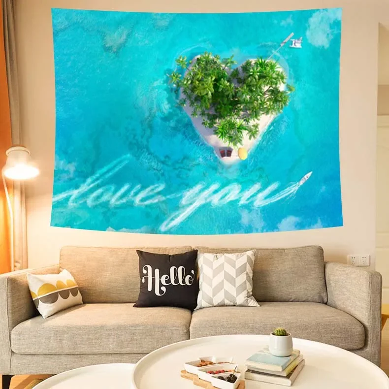 Island Background Fabric Printed Tapestry Wall Decoration Home Bedroom Hanging and Blocking Appearance