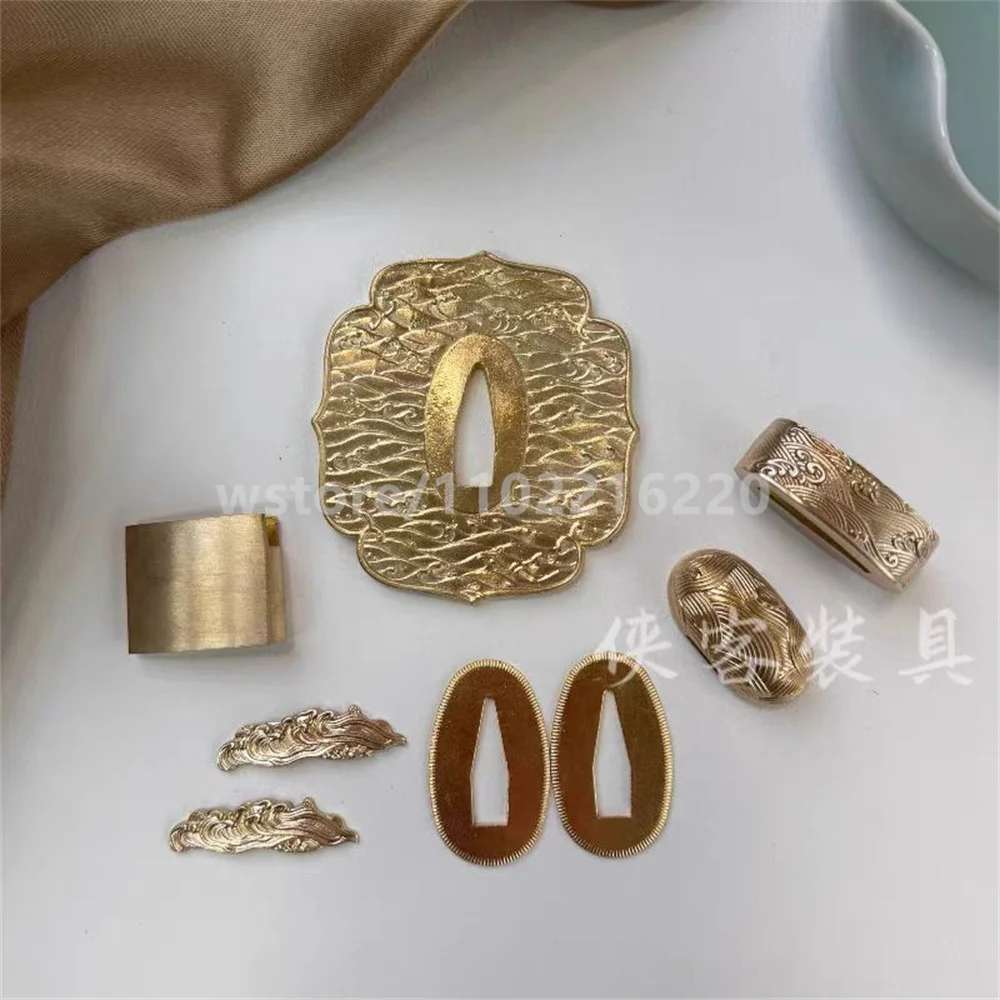 

A Set Very Good Brass Tsuba Handguard Fuchi Kashira Menuki Habaki Seppa For Japanese Real Japan Samurai Katana Sword Fittings