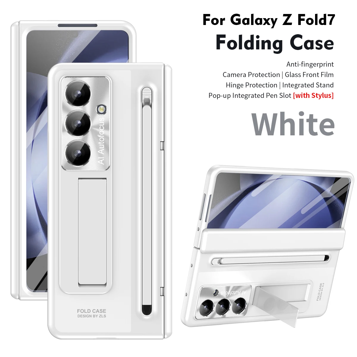 

With Touch Pen Case for Samsung Galaxy Z Fold 7 6 5 4 FOLD7 Hinge Folding Cover Kickstand Full Protection Tempered Glass Film