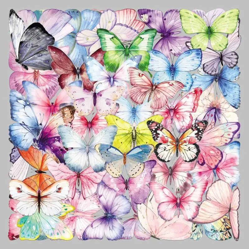 50 PCS Transparent Butterfly Cartoon Stickers Waterproof Colorful Decals for Bicycle Skateboard Phone Case Teen Craft Gifts