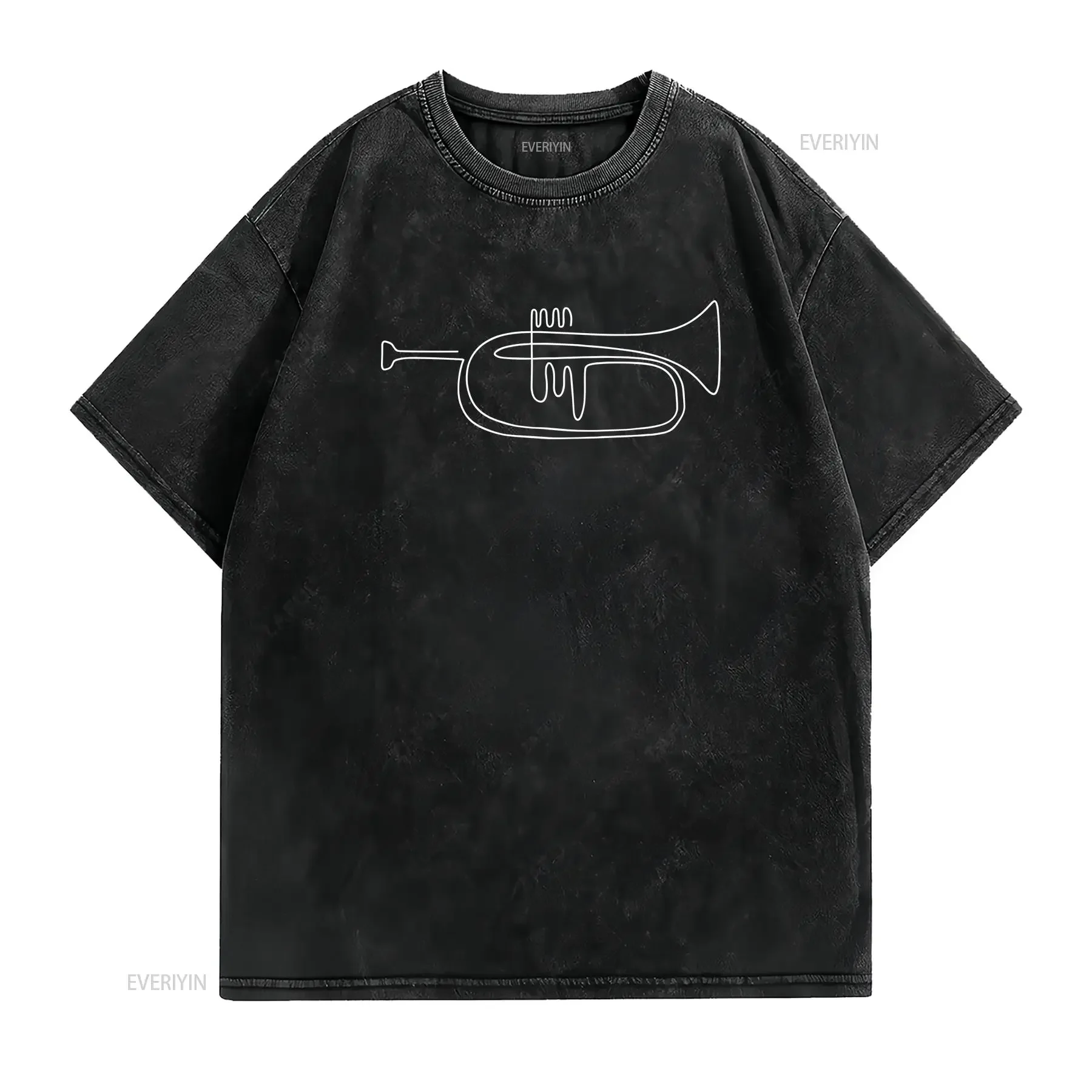Trumpet Drawing T Shirt Modern Musical Instrument Musician Jazz Minimalist Design vintage Washed Slightly fashion homme